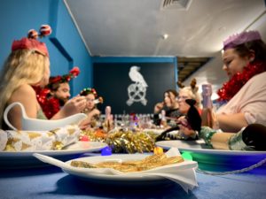 Shrewsbury Prison visitors enjoying a festive dinner behind bars